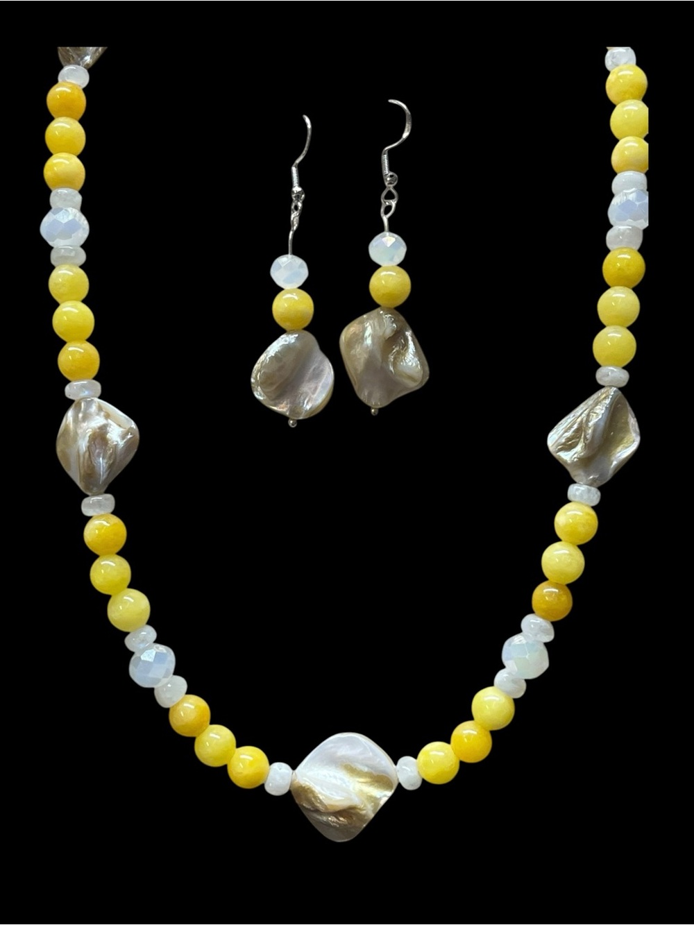 Yellow Jade and Abalone Necklace Set